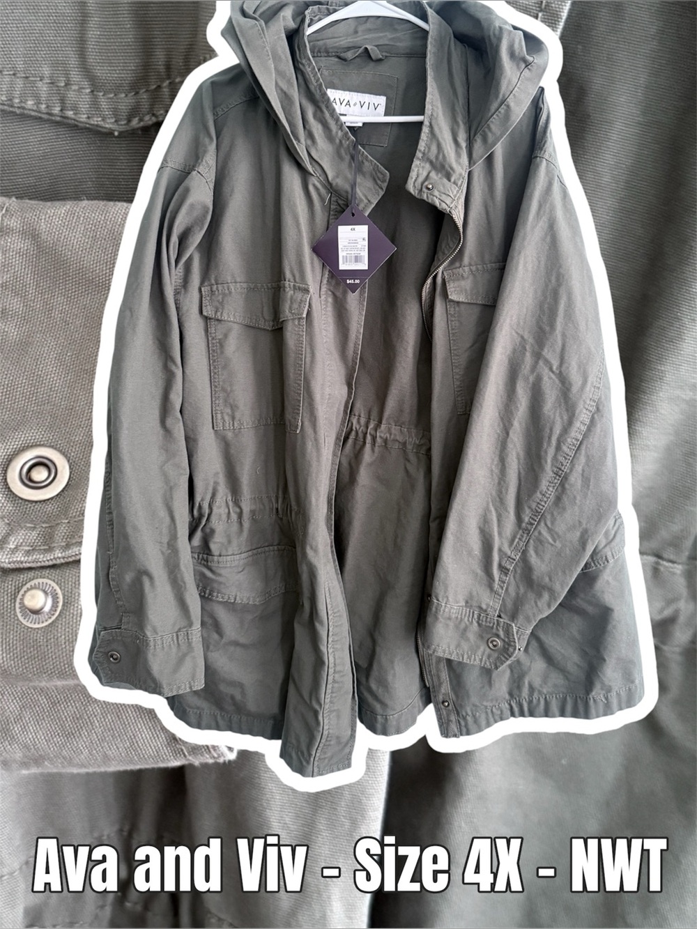 Ava & Viv Olive Green Hooded Utility Jacket